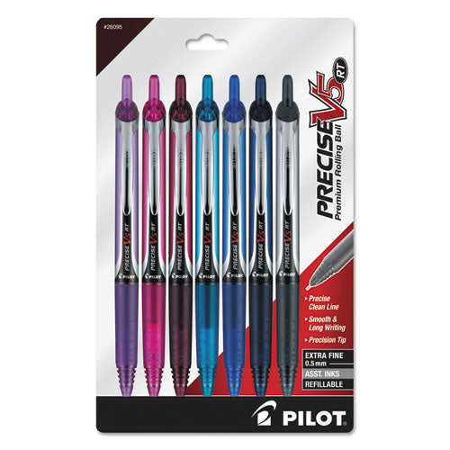Pilot Precise V5RT Roller Ball Pen, Retractable, Extra-Fine 0.5 mm, Assorted Ink and Barrel Colors, 7-Pack 26095