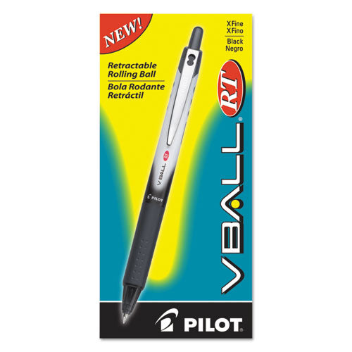 Pilot VBall RT Liquid Ink Roller Ball Pen, Retractable, Extra-Fine 0.5 mm, Black Ink, Black-White Barrel 26106