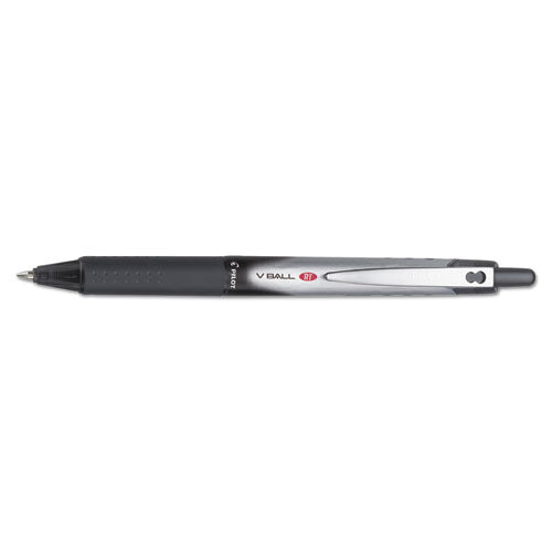 Pilot VBall RT Liquid Ink Roller Ball Pen, Retractable, Fine 0.7 mm, Black Ink, Black-White Barrel 26206