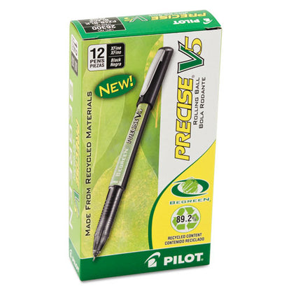 Pilot Precise V5 BeGreen Roller Ball Pen, Stick, Extra-Fine 0.5 mm, Black Ink, Black Barrel, Dozen 26300