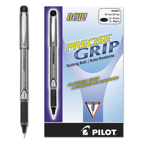 Pilot Precise Grip Roller Ball Pen, Stick, Extra-Fine 0.5 mm, Black Ink, Black Barrel 28801