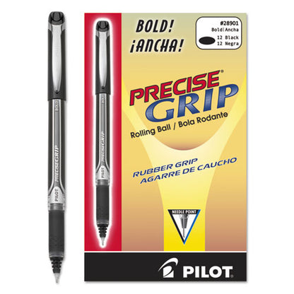 Pilot Precise Grip Roller Ball Pen, Stick, Bold 1 mm, Black Ink, Black Barrel 28901