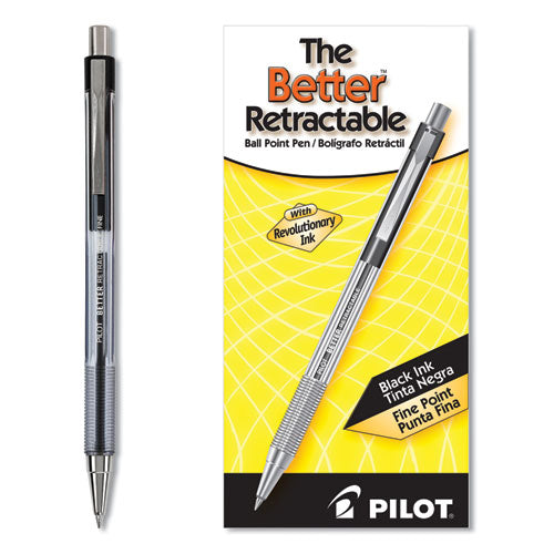 Pilot Better Ballpoint Pen, Retractable, Fine 0.7 mm, Black Ink, Smoke Barrel, Dozen 30000