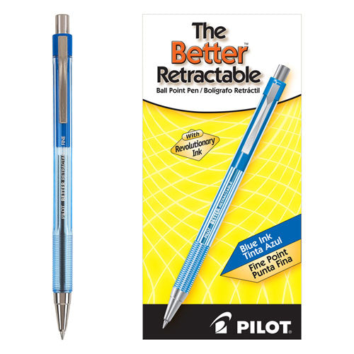 Pilot Better Ballpoint Pen, Retractable, Fine 0.7 mm, Blue Ink, Translucent Blue Barrel, Dozen 30001