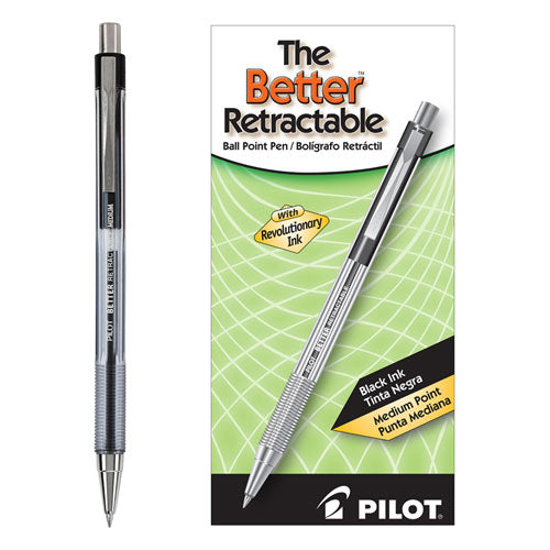 Pilot Better Ballpoint Pen, Retractable, Medium 1 mm, Black Ink, Smoke Barrel, Dozen 30005