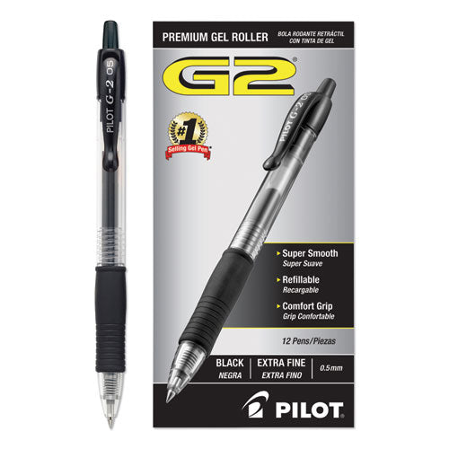 Pilot G2 Premium Gel Pen, Retractable, Extra-Fine 0.5 mm, Black Ink, Smoke Barrel, Dozen 31002