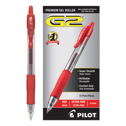 Pilot G2 Premium Gel Pen, Retractable, Extra-Fine 0.5 mm, Red Ink, Smoke Barrel, Dozen 31004