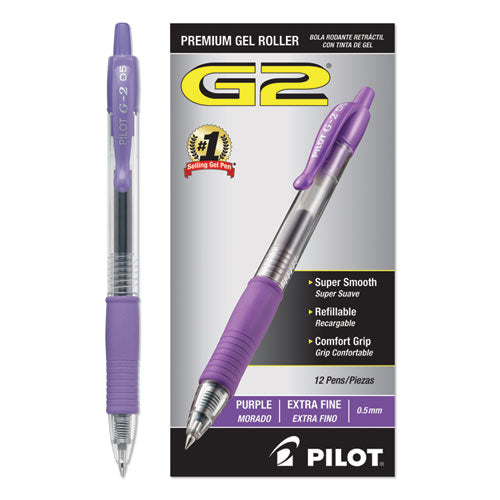 Pilot G2 Premium Gel Pen, Retractable, Extra-Fine 0.5 mm, Purple Ink, Smoke Barrel, Dozen 31006
