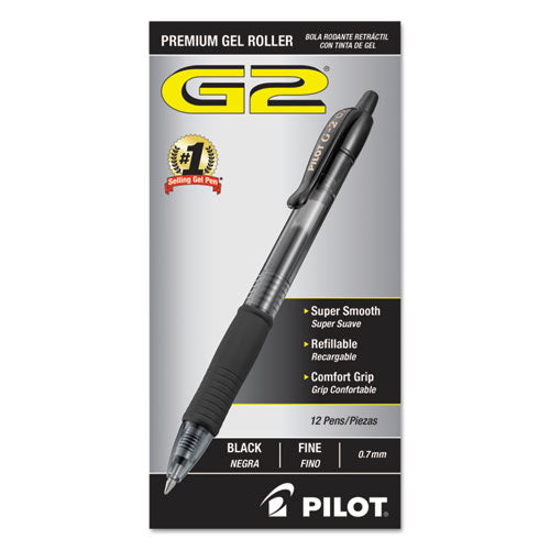 Pilot G2 Premium Gel Pen, Retractable, Fine 0.7 mm, Black Ink, Smoke Barrel, Dozen 31020