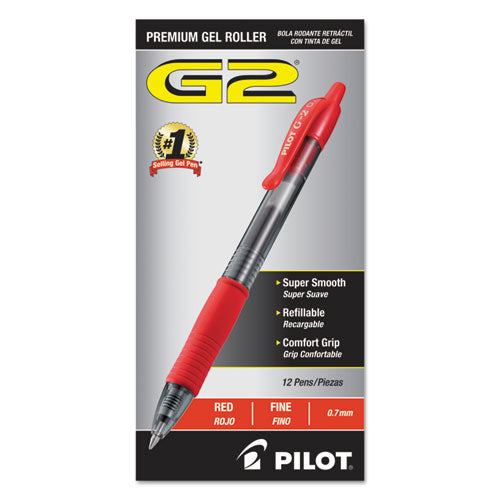 Pilot G2 Premium Gel Pen, Retractable, Fine 0.7 mm, Red Ink, Smoke Barrel, Dozen 31022