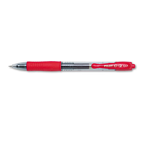 Pilot G2 Premium Gel Pen, Retractable, Fine 0.7 mm, Red Ink, Smoke Barrel, Dozen 31022