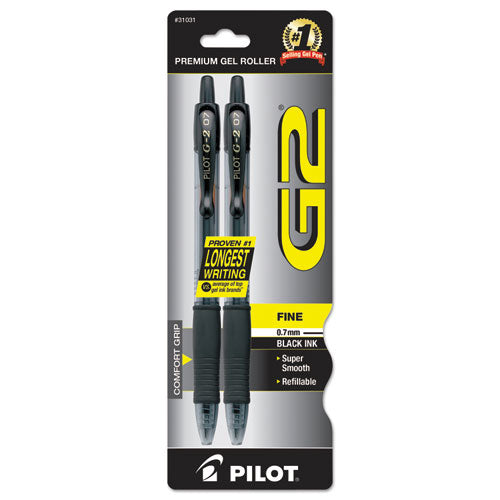Pilot G2 Premium Gel Pen, Retractable, Fine 0.7 mm, Black Ink, Smoke Barrel, 2-Pack 31031