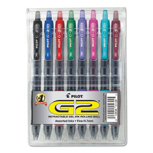 Pilot G2 Premium Gel Pen, Retractable, Fine 0.7 mm, Assorted Ink and Barrel Colors, 8-Pack 31128