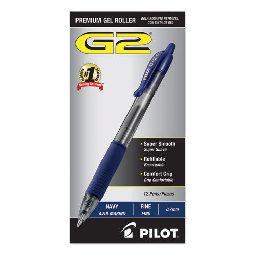 Pilot G2 Premium Gel Pen, Retractable, Fine 0.7 mm, Blue Ink, Smoke Barrel, Dozen 31187