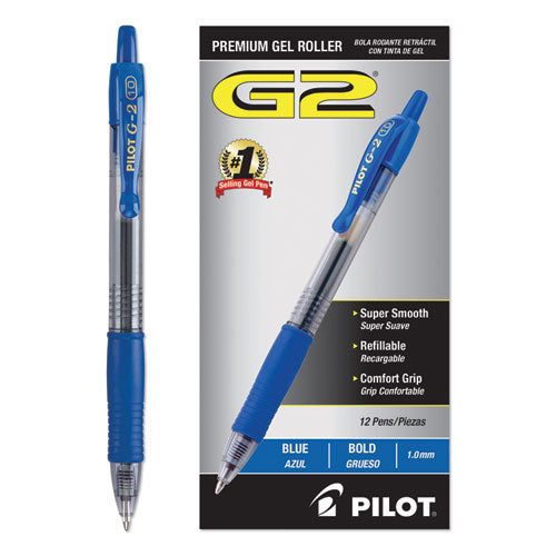 Pilot G2 Premium Gel Pen, Retractable, Bold 1 mm, Blue Ink, Smoke Barrel, Dozen 31257