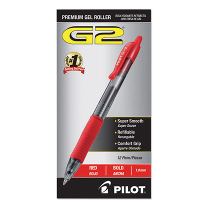 Pilot G2 Premium Gel Pen, Retractable, Bold 1 mm, Red Ink, Smoke Barrel, Dozen 31258
