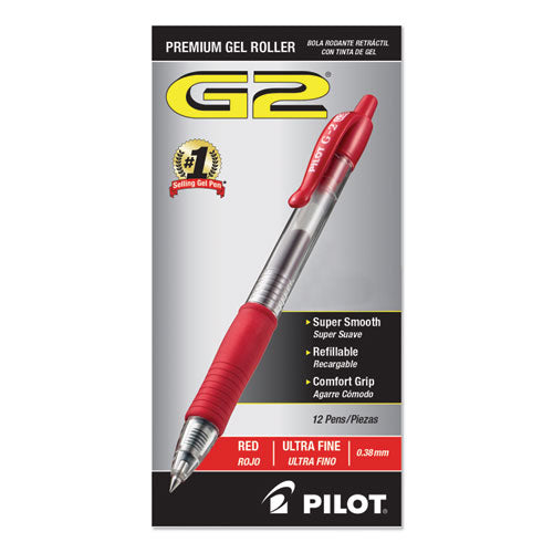Pilot G2 Premium Gel Pen Convenience Pack, Retractable, Extra-Fine 0.38 mm, Red Ink, Clear-Red Barrel 31279