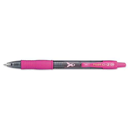 Pilot G2 Premium Breast Cancer Awareness Gel Pen, Retractable, Fine 0.7 mm, Black Ink, Translucent Pink Barrel, Dozen 31332