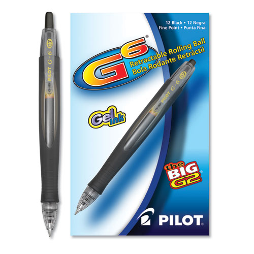 Pilot G6 Gel Pen, Retractable, Fine 0.7 mm, Black Ink, Black Barrel 31401