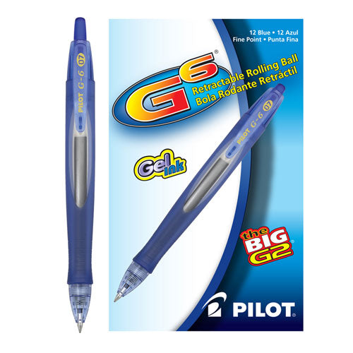 Pilot G6 Gel Pen, Retractable, Fine 0.7 mm, Blue Ink, Blue Barrel 31402