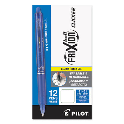 Pilot FriXion Clicker Erasable Gel Pen, Retractable, Fine 0.7 mm, Blue Ink, Blue Barrel 31451
