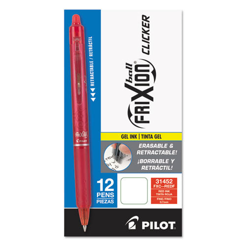 Pilot FriXion Clicker Erasable Gel Pen, Retractable, Fine 0.7 mm, Red Ink, Red Barrel 31452