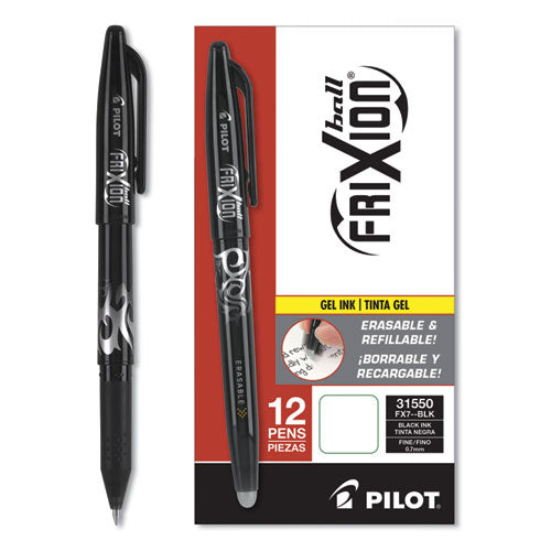Pilot FriXion Ball Erasable Gel Pen, Stick, Fine 0.7 mm, Black Ink, Black Barrel 31550
