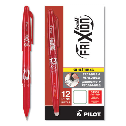 Pilot FriXion Ball Erasable Gel Pen, Stick, Fine 0.7 mm, Red Ink, Red Barrel 31552