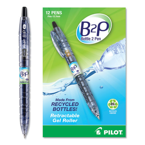Pilot B2P Bottle-2-Pen Recycled Gel Pen, Retractable, Fine 0.7 mm, Black Ink, Translucent Blue Barrel 31600