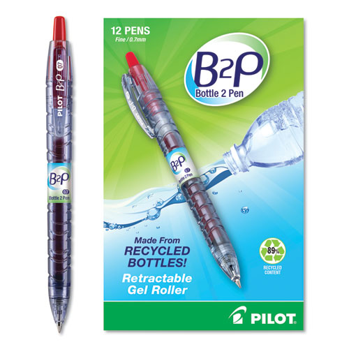Pilot B2P Bottle-2-Pen Recycled Gel Pen, Retractable, Fine 0.7 mm, Red Ink, Translucent Blue Barrel 31602