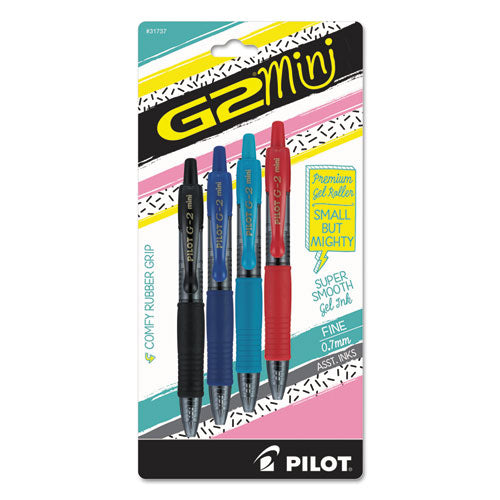 Pilot G2 Mini Gel Pen, Retractable, Fine 0.7 mm, Assorted Ink and Barrel Colors, 4-Pack 31737