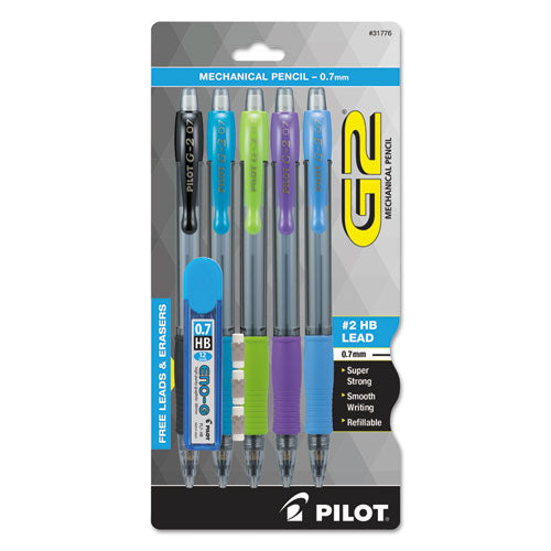 Pilot G2 Mechanical Pencil, 0.7 mm, HB (#2.5), Black Lead, Assorted Barrel Colors, 5-Pack 31776
