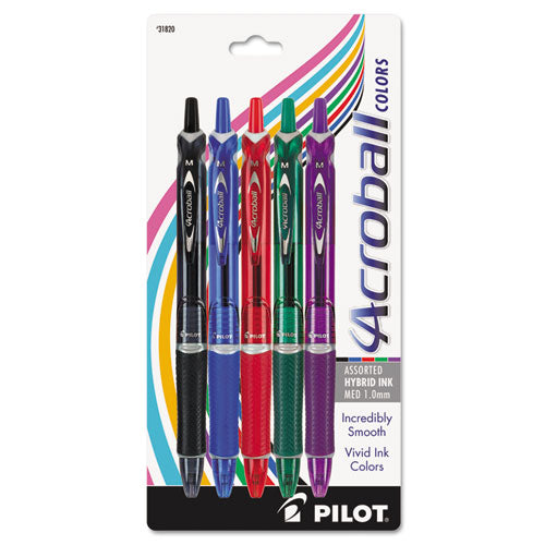 Pilot Acroball Colors Advanced Ink Ballpoint Pen, Retractable, Medium 1 mm, Assorted Ink and Barrel Colors, 5-Pack 31820
