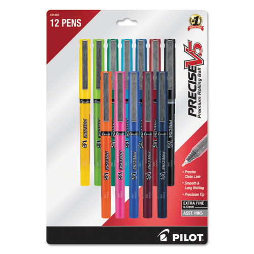 Pilot Precise V5 Roller Ball Pen, Stick, Fine 0.5 mm, Assorted Ink and Barrel Colors, Dozen 31888