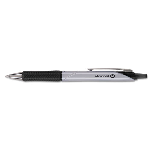 Pilot Acroball Pro Advanced Ink Ballpoint Pen, Retractable, Medium 1 mm, Black Ink, Silver Barrel, Dozen 31910
