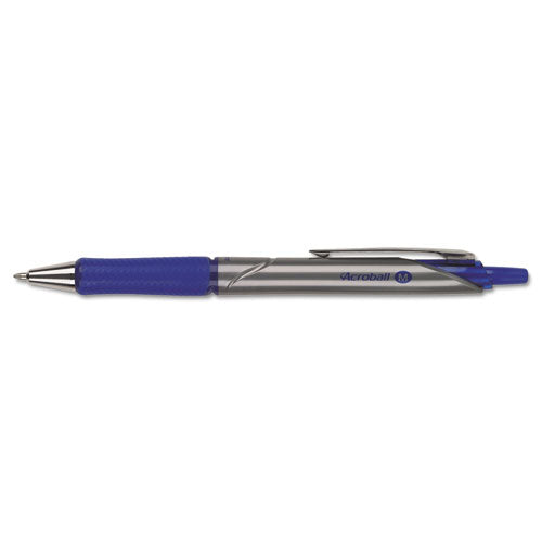 Pilot Acroball Pro Advanced Ink Ballpoint Pen, Retractable, Medium 1 mm, Blue Ink, Silver Barrel, Dozen 31911