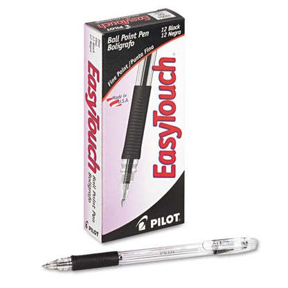 Pilot EasyTouch Ballpoint Pen, Stick, Fine 0.7 mm, Black Ink, Clear Barrel, Dozen 32001
