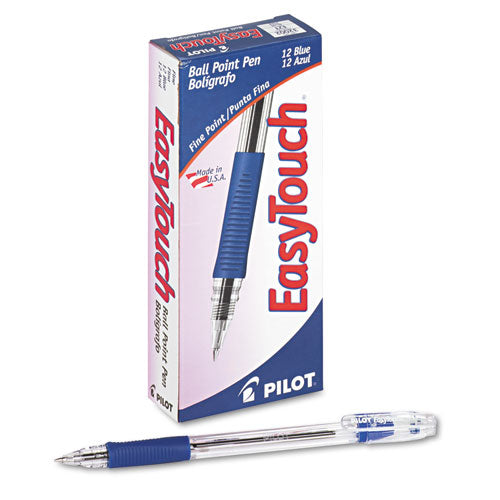 Pilot EasyTouch Ballpoint Pen, Stick, Fine 0.7 mm, Blue Ink, Clear Barrel, Dozen 32002