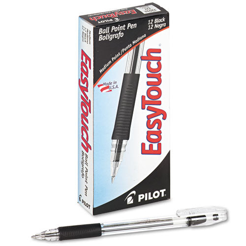 Pilot EasyTouch Ballpoint Pen, Stick, Medium 1 mm, Black Ink, Clear Barrel, Dozen 32010