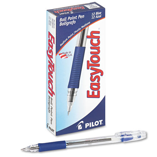 Pilot EasyTouch Ballpoint Pen, Stick, Medium 1 mm, Blue Ink, Clear Barrel, Dozen 32011