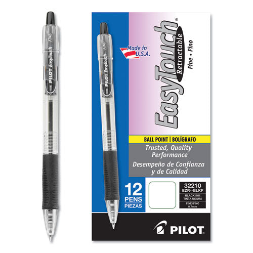 Pilot EasyTouch Ballpoint Pen, Retractable, Fine 0.7 mm, Black Ink, Clear Barrel, Dozen 32210
