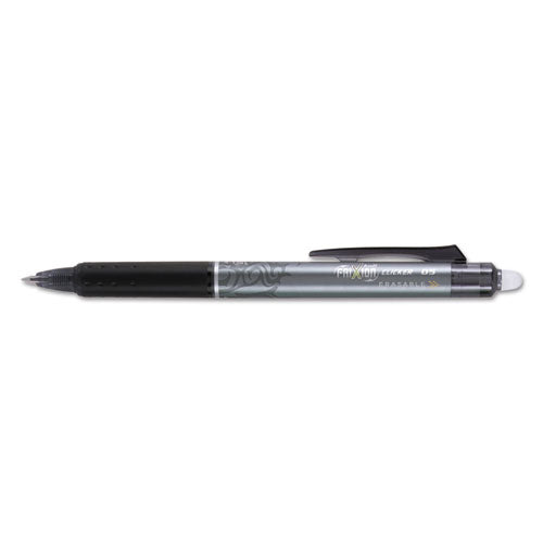 Pilot FriXion Clicker Erasable Gel Pen, Retractable, Extra-Fine 0.5 mm, Black Ink, Black Barrel, Dozen 32520