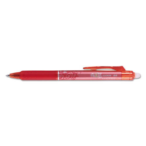 Pilot FriXion Clicker Erasable Gel Pen, Retractable, Extra-Fine 0.5 mm, Red Ink, Red Barrel, Dozen 32522