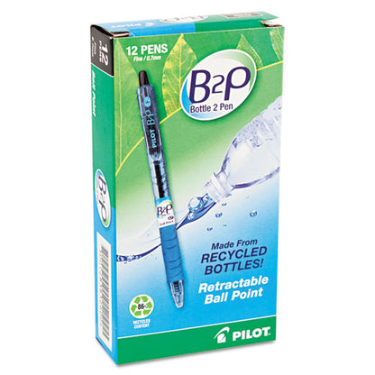 Pilot B2P Bottle-2-Pen Recycled Ballpoint Pen, Retractable, Fine 0.7 mm, Black Ink, Translucent Blue Barrel, Dozen 32600