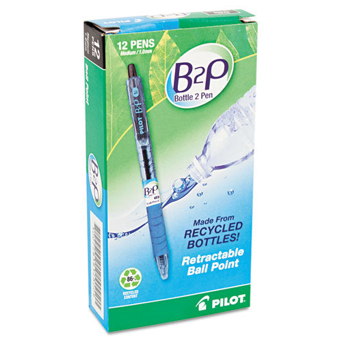 Pilot B2P Bottle-2-Pen Recycled Ballpoint Pen, Retractable, Medium 1 mm, Black Ink, Translucent Blue Barrel, Dozen 32800