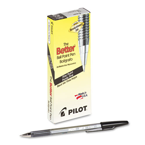 Pilot Better Ballpoint Pen, Stick, Fine 0.7 mm, Black Ink, Smoke Barrel, Dozen 35011