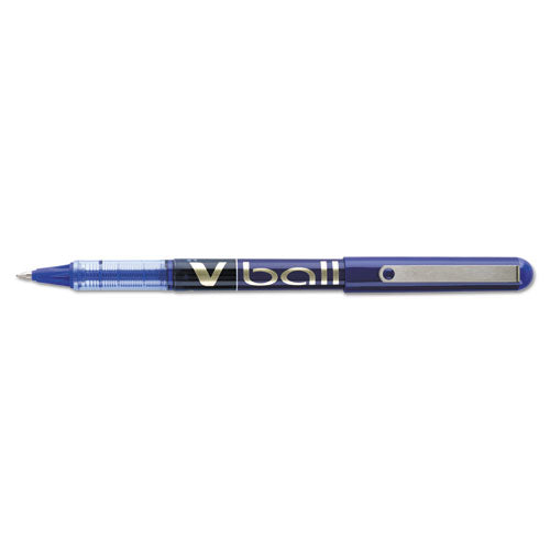 Pilot VBall Liquid Ink Roller Ball Pen, Stick, Fine 0.7 mm, Blue Ink, Blue Barrel, Dozen 35113