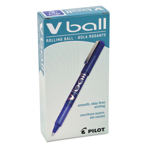 Pilot VBall Liquid Ink Roller Ball Pen, Stick, Fine 0.7 mm, Blue Ink, Blue Barrel, Dozen 35113