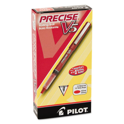 Pilot Precise V5 Roller Ball Pen, Stick, Extra-Fine 0.5 mm, Red Ink, Red Barrel, Dozen 35336
