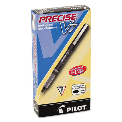 Pilot Precise V7 Roller Ball Pen, Stick, Fine 0.7 mm, Black Ink, Black Barrel, Dozen 35346